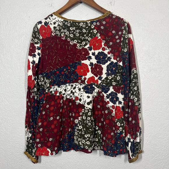 Zara Trafulac Peasant Top Blouse Long Sleeve Floral V Neck - M - Picture 3 of 5